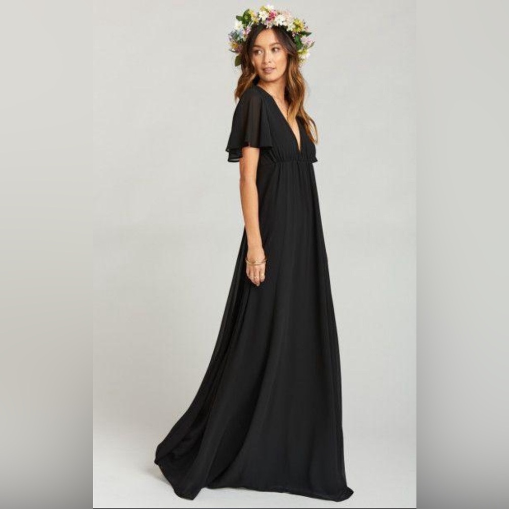 Show Me Your Mumu black chiffon Emily Empire Maxi Dress size XXS NWT